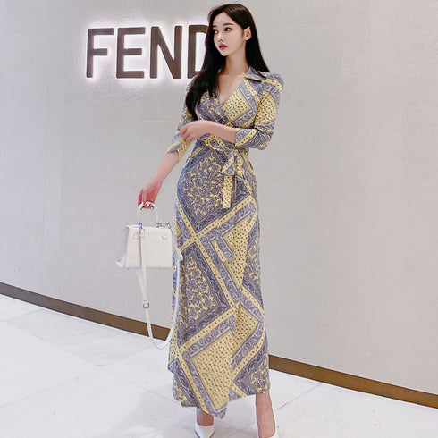 Blocked Grey & Yellow Maxi Dress - ROUTINE FASHION